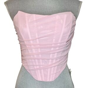 Blush Pink Strapless Mesh Corset Bustier Top